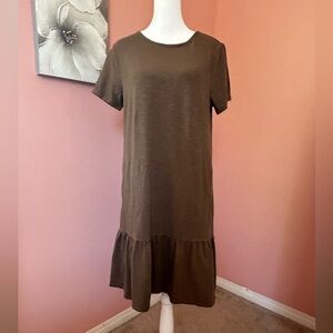 J. Jill brown ruffle hem simple relaxed comfy throw on and go dress pockets S pt